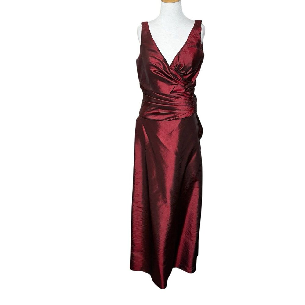 Bill Levkoff Burgundy Satin Formal 2 Piece A-line Skirt Ruched Top Sample
